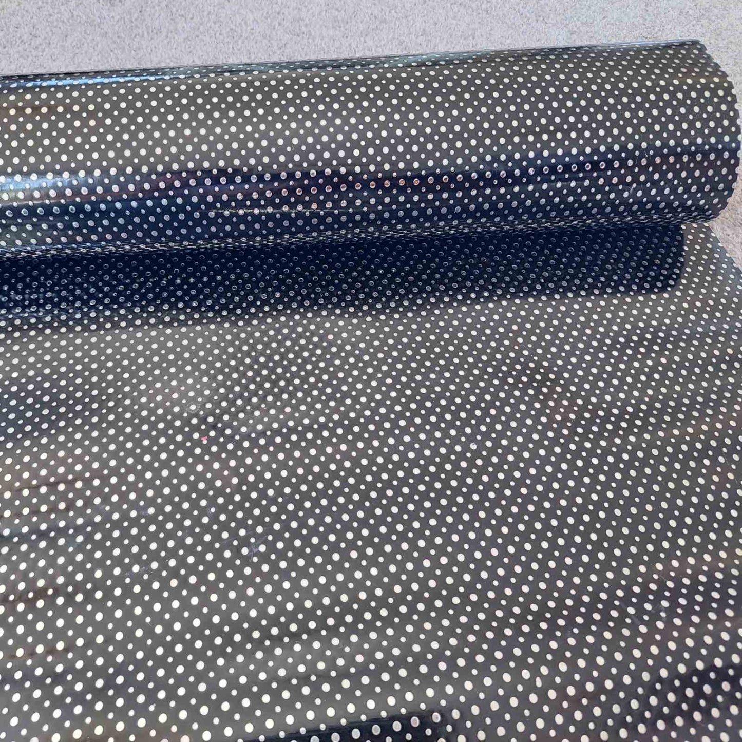 Black & Silver Spot Vinyl Fabric - Per Meter