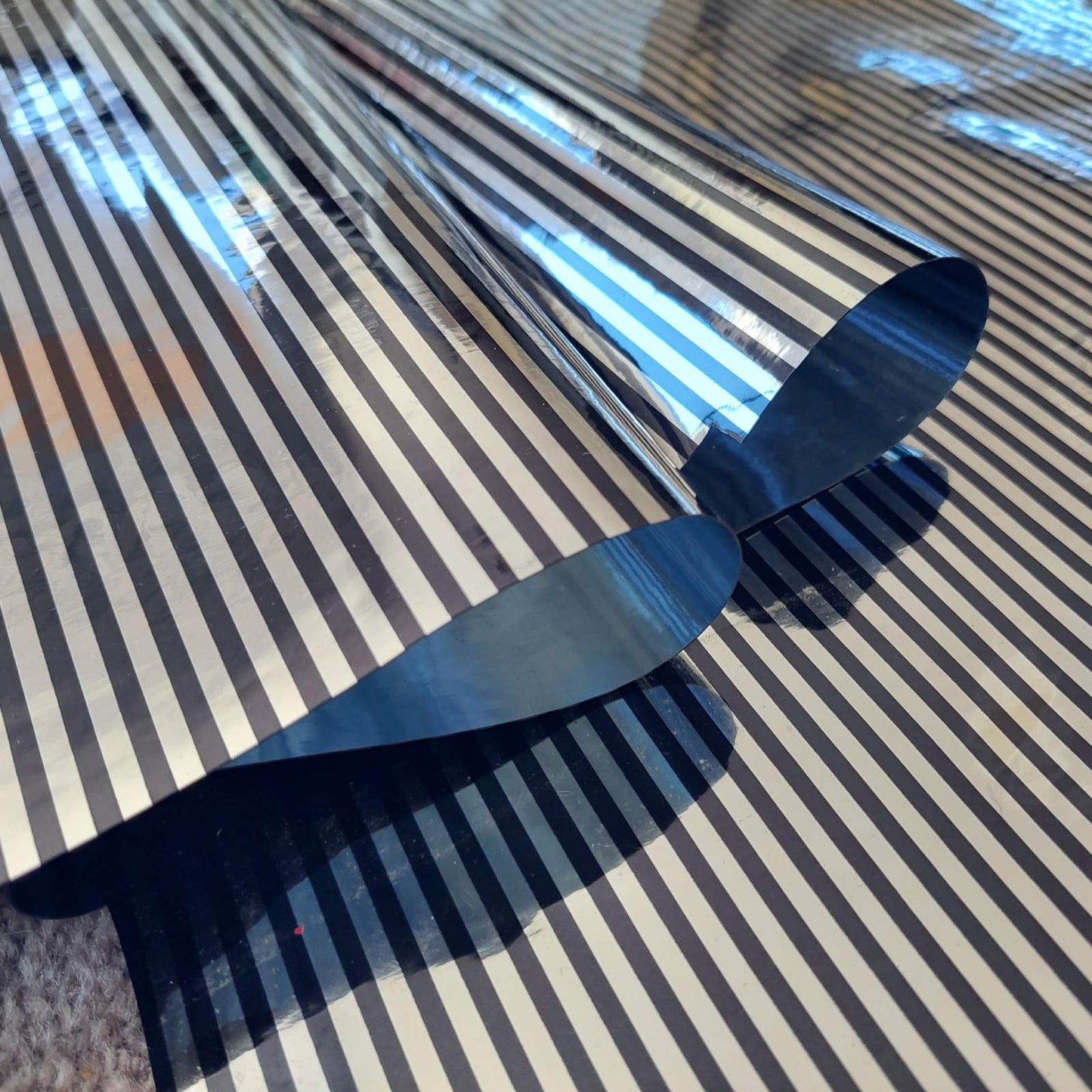 Silver & Black Stripe Vinyl Fabric - Per Meter