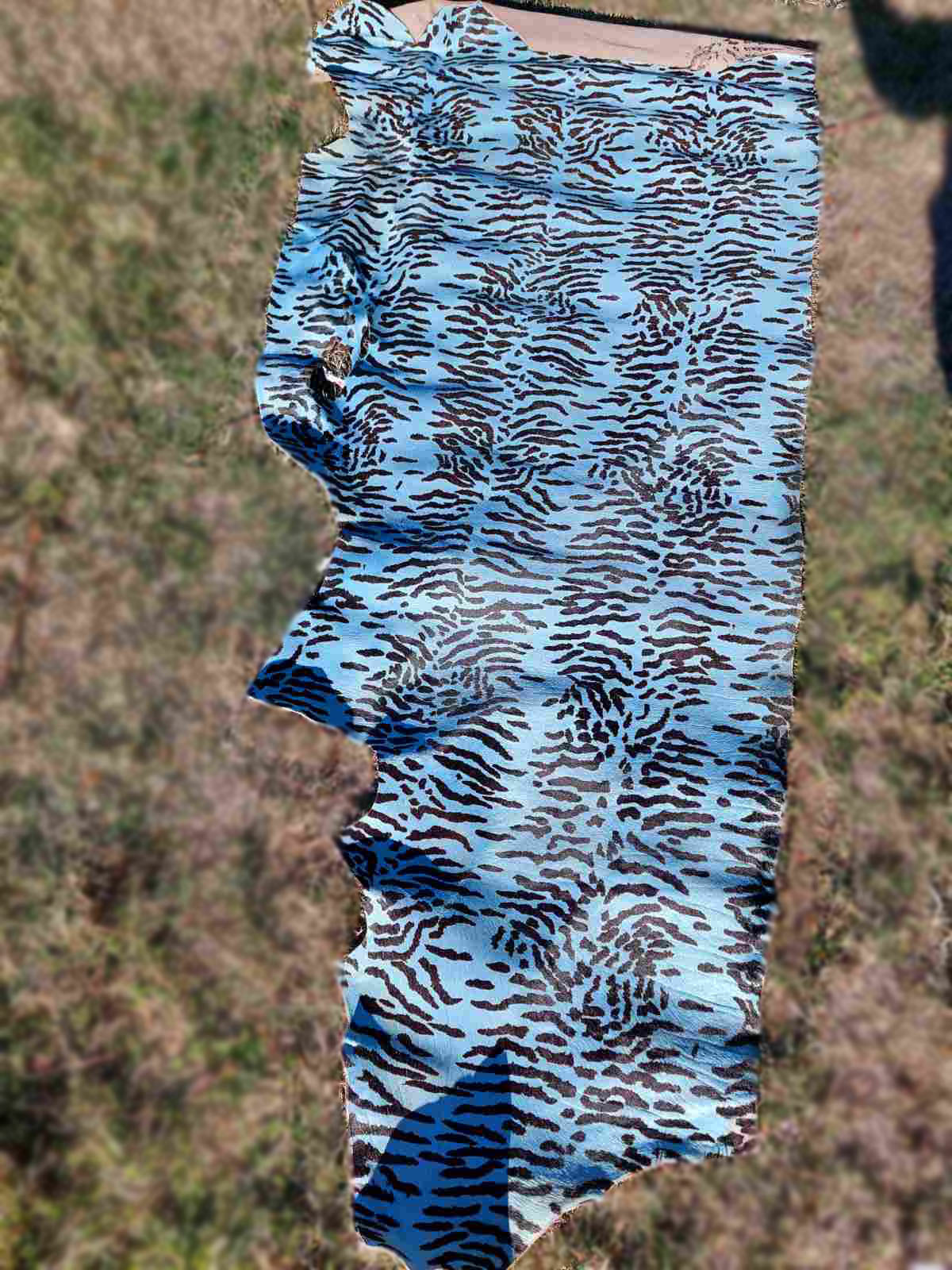 Blue Zebra Printed Hair-On Cowhide - 1/2 Hide