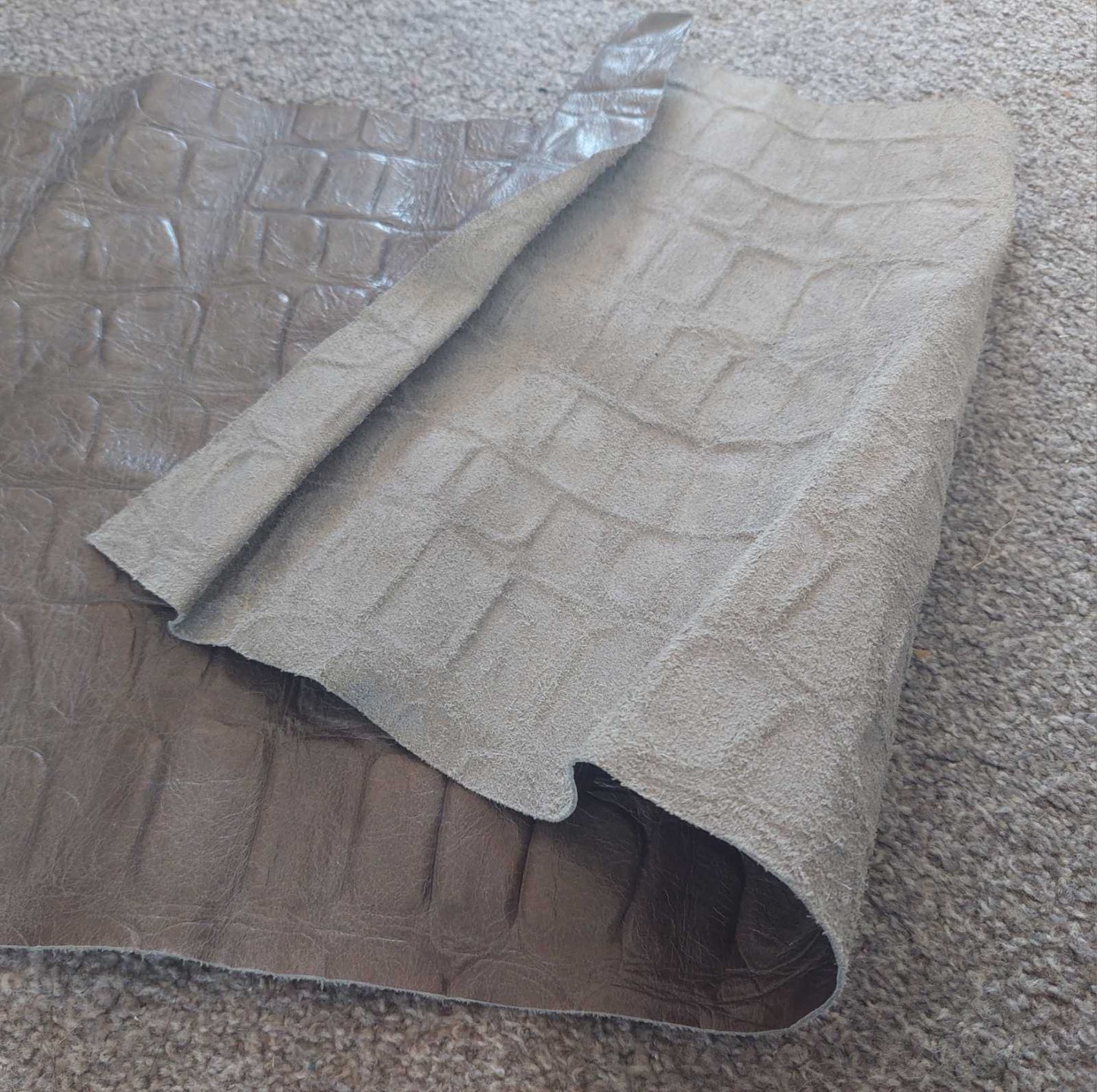 Grey Crocodile Print Leather Piece
