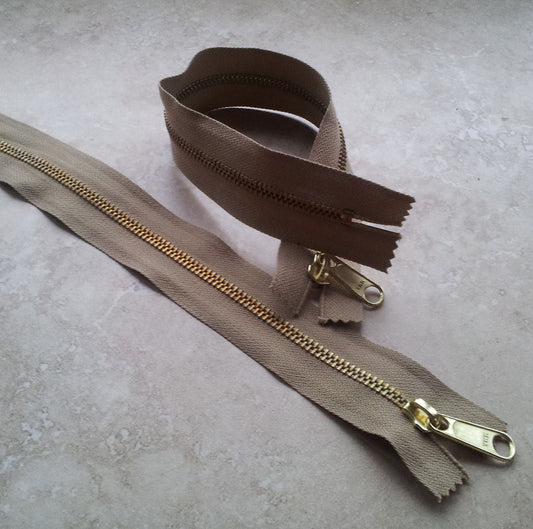 Vintage YKK Metal Zip - 50cm (21") - Taupe/ Neutral