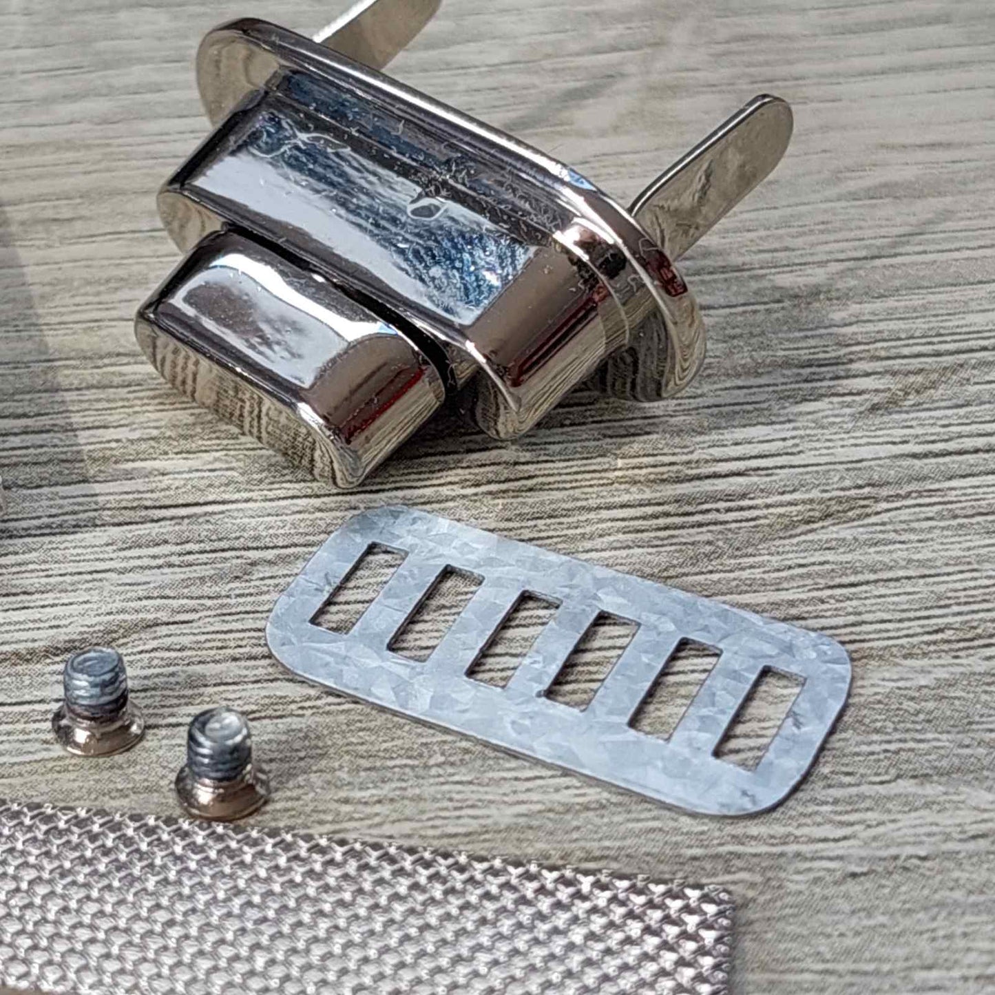 Silver Rectangle Twist Lock Bag Closure Set