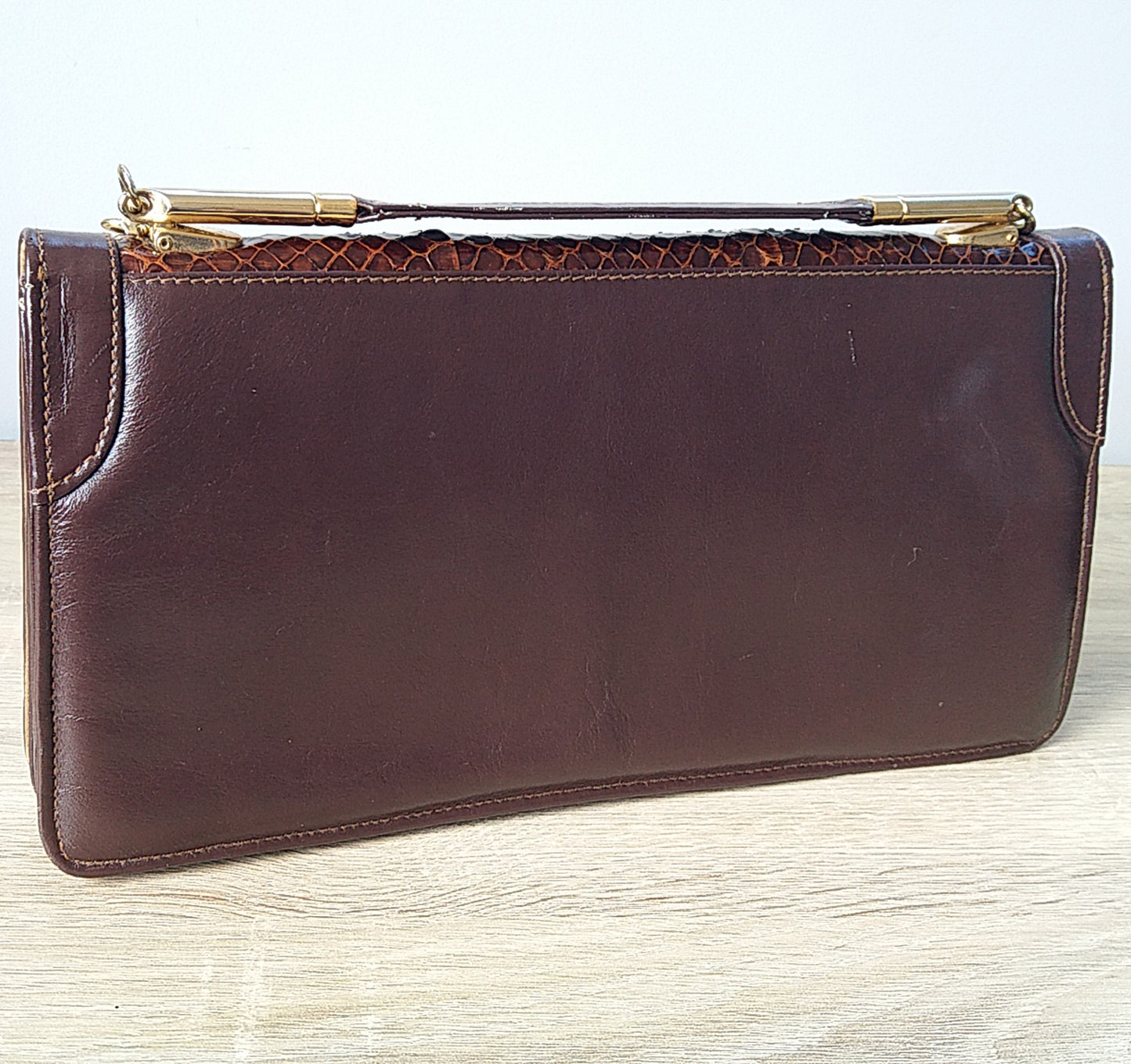 Vintage Bag - Brown Snake Skin & Leather Clutch