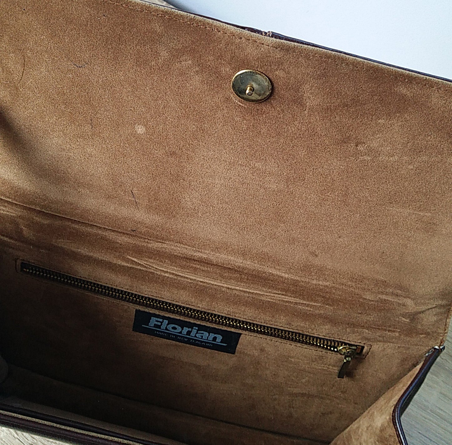 Vintage Bag - Brown Snake Skin & Leather Clutch