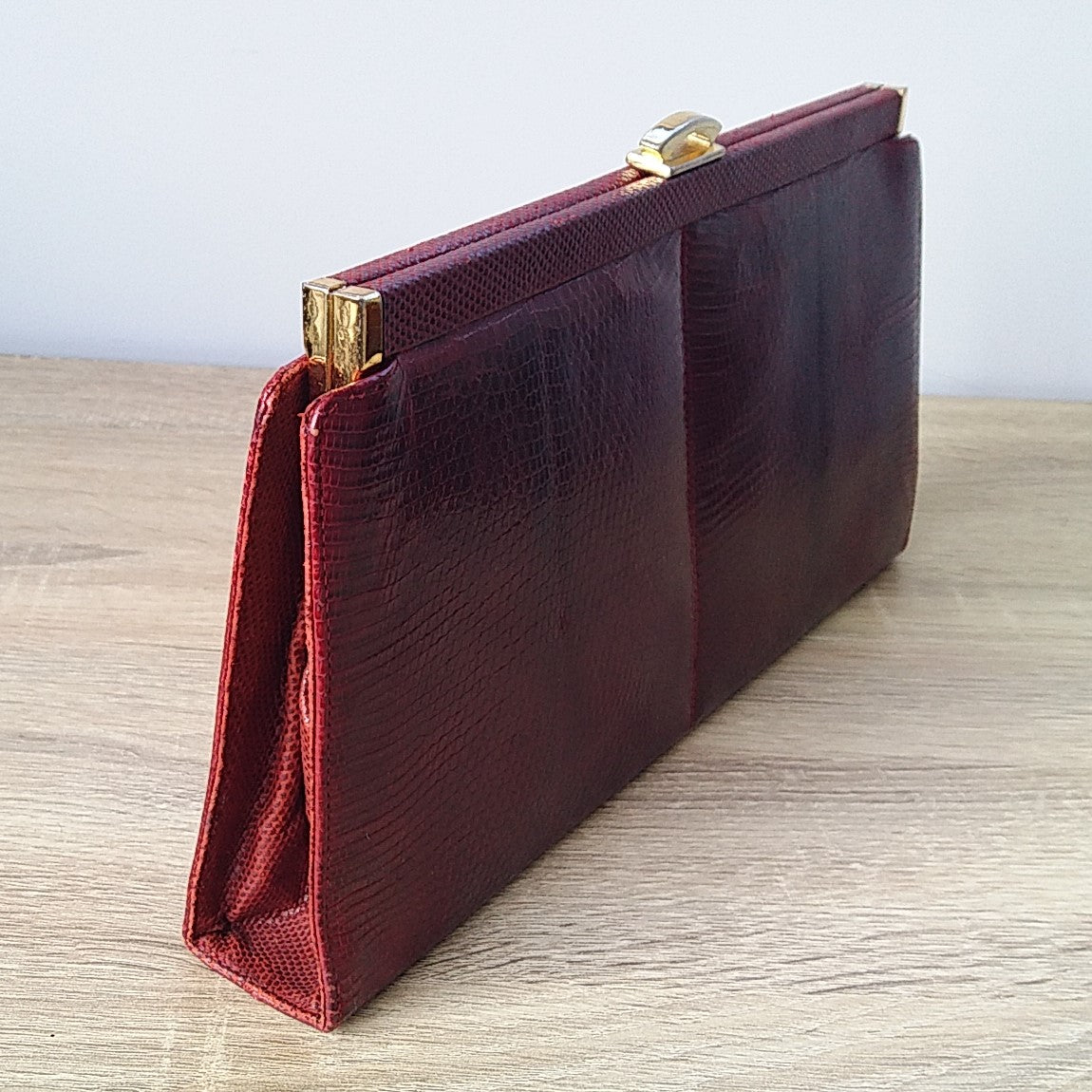 Vintage Bag - Red Lizard Leather Clutch