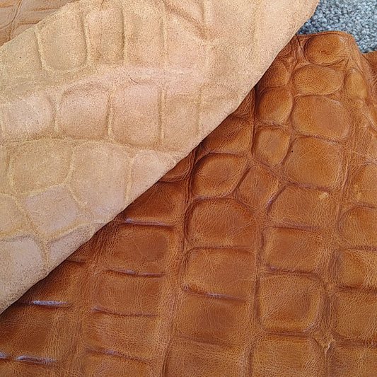 Tan Croc Print Scrap Leather Piece - 27cm x 43cm