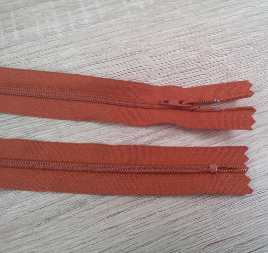 2 x YKK Dark Orange Zip - 22cm (8 3/4")