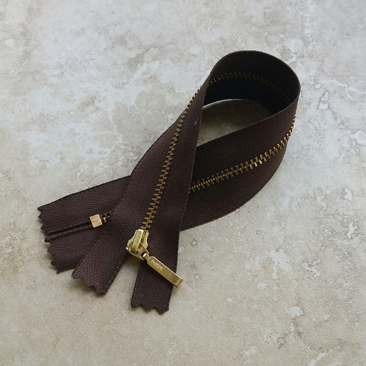 1 x Brown YKK Metal Zip - 25cm (9 3/4")