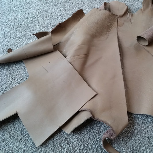 3 x Light brown/ Beige Leather Pieces - 2mm