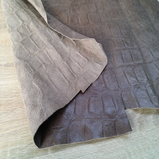 Taupe Grey Crocodile Print Leather Piece