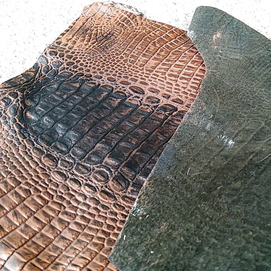 Bronze Crocodile Print Leather Piece