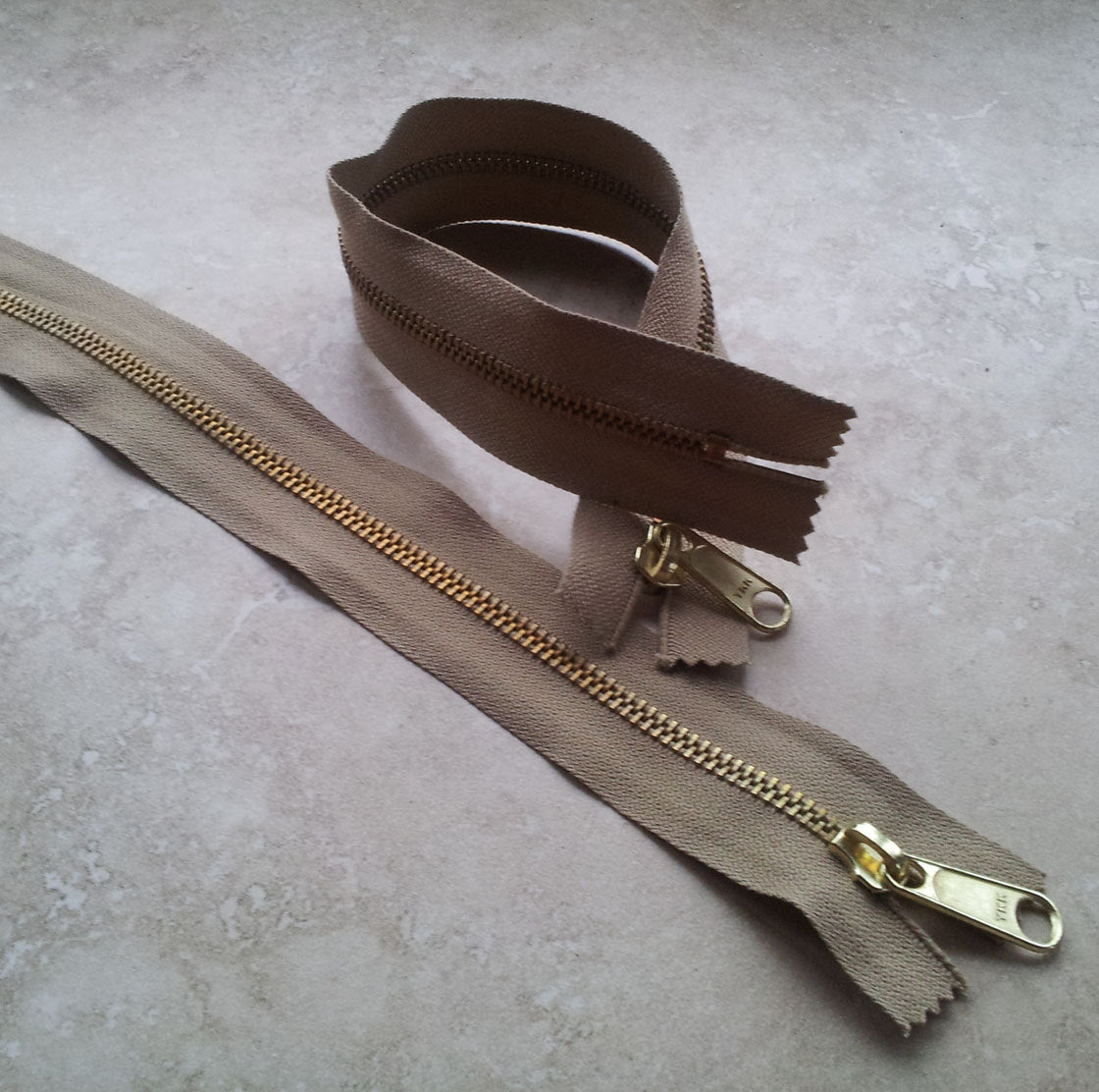 Vintage YKK Metal Zip - 32cm (12.5") - Taupe/ Neutral